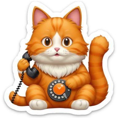phone，The orange cat is sitting and making a phone call. sticker
