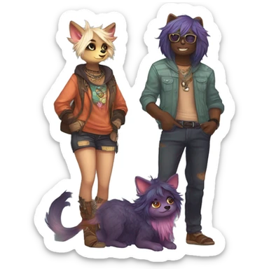 Cool cute Kawaii edgy colorful anthro fantasy-animal-fursona griffsnuff & LiLaiRa & Falvie full body sticker