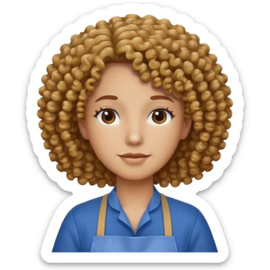 person with curly hair in blue apron sticker