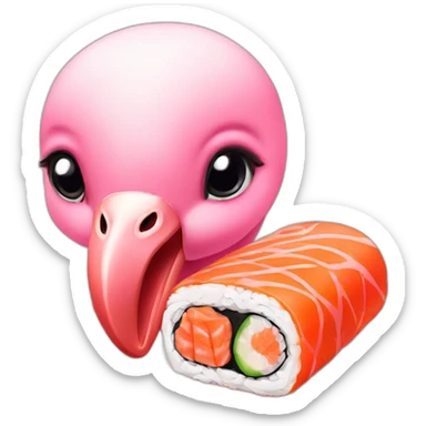 Cute Baby flamingo eating sushi sticker
