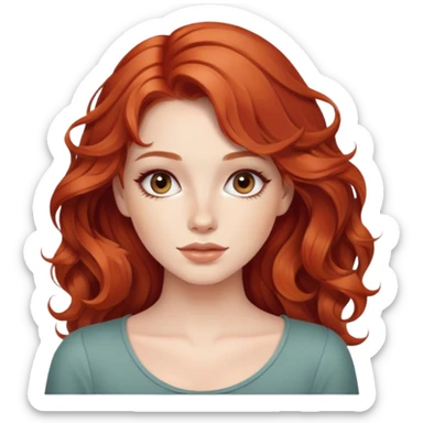 beautiful girl with wavy red hair, natural makeup look sticker