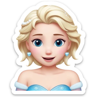 Cinematic Adorable Elsa Portrait Emoji, Giggling as tiny snowflakes swirl around her, cheeks flushed pink from the cold, eyes twinkling with warmth, a heart-melting mix of beauty and playfulness! sticker