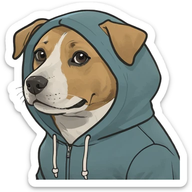 Dog wearing a hoodie that is cool sticker