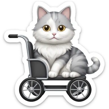 grey and white cat in a cat wheelchair sticker