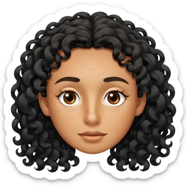 Tanned face with sea-salt long black curls and a freckled nose sticker