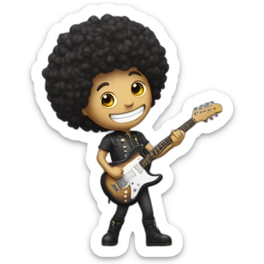 Soolking brook; mi human-skeletal character ; affro cut; guitar; crown sticker