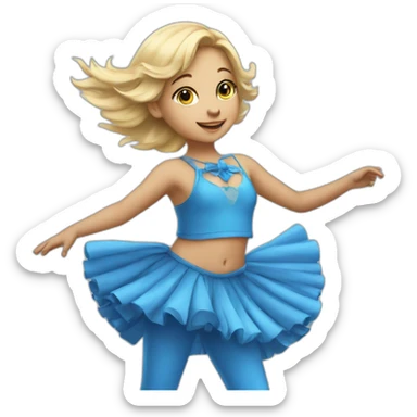 little blonde girl dancing in a blue bird costume sticker