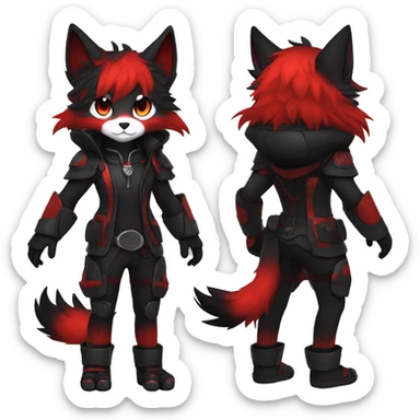 Anthro-Edgy-Cool-Dark-Black-Red-Contrast-Colors-Fantasy-Fur-Sona-Chibi-Shiny-Fakémon-Hybrid full body sticker