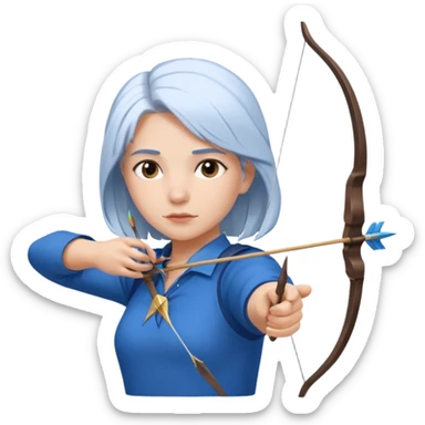 A girl having blue shirt white hair shoting a arrow  sticker