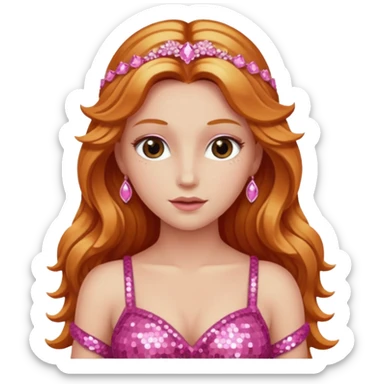 Venus, Goddess of Love with long reddish blonde hair, pink sequin outfit sticker
