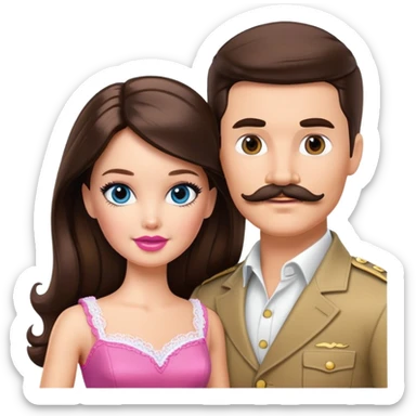 Brunette Barbie and Ken with mustache sticker