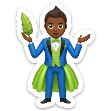 Angry blue banana fruit wearing a sparkly lime green tuxedo and tutu sticker
