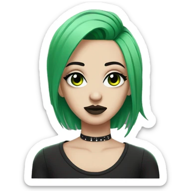an emo person with a shaved side part, green eyeshadow, eyeliner, and piercings sticker