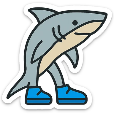 stylized shark with blue shoes, clean lines, modern design, minimalistic sticker