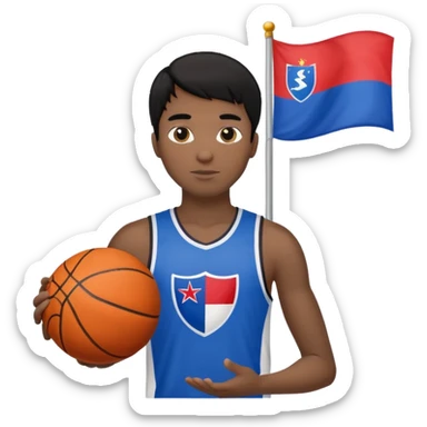 light black skin guy black hair in one hand basketball ball and in othe slovenian flag sticker