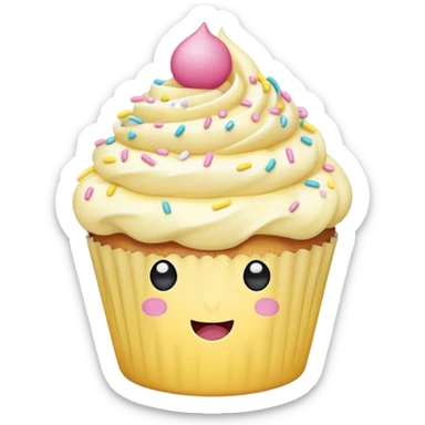adorable pastel cupcake with sprinkles and a tiny happy face sticker
