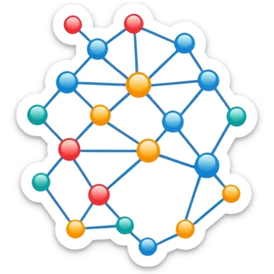 neural network with nodes and connections, simple colorful design for telegram sticker