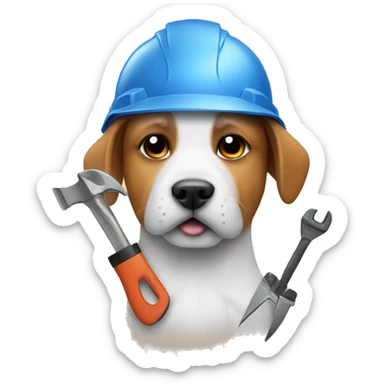 Dog with helmet and some tools sticker