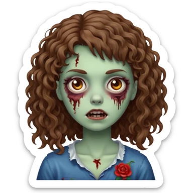 Faça uma garota zumbi, com cabelos cacheados & uma franja. sticker
