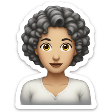 a woman with black curly eye rolling sticker