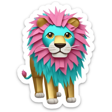 lion made of colourful cyan pink gold piñata paper strips sticker