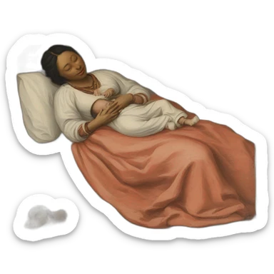 The tribal polish woman sleeping in bed with a babies, 17th century, sticker