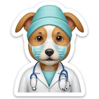 doctor dog wearing medical mask sticker
