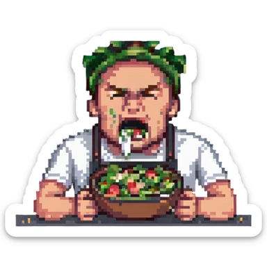 Man spitting out salad, disgusted face sticker