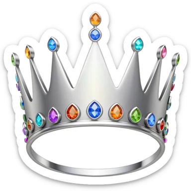 silver feminine dainty crown with rainbow gemstones sticker