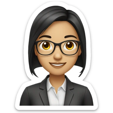 Girl with glasses and office tag. With straight dark hair and IT professional. Smiling  sticker