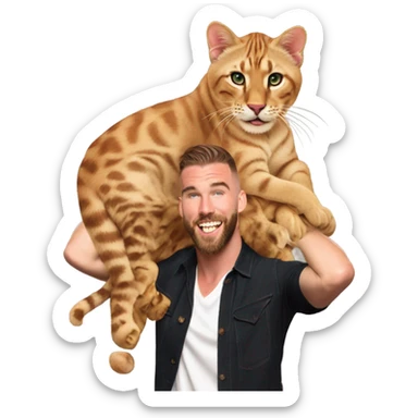 Taylor swift and Travis Kelce holding a bengal cat in the air like Rafiki holds Simba in the lion king  sticker
