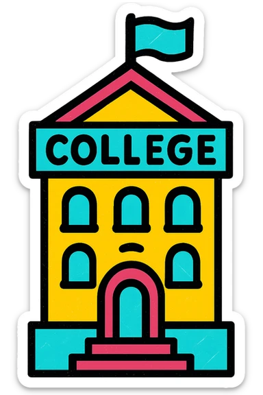 college building, professional style, green gold and white color scheme, bold and clear, suitable for digital use sticker