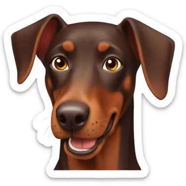 Red and brown Doberman without cropped ears face facing front happy expression  sticker