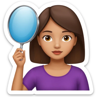 latin girl looking at herself with a hand mirror sticker