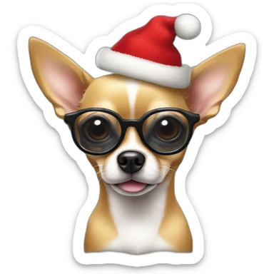 Perro chihuahua con lentes y gorra de navidad sticker