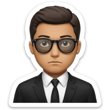 رجل يرتدي نظارات شمسية وبذلة رسمية سوداء بالكامل حتى ربطة العنق كانه عميل fbi sticker