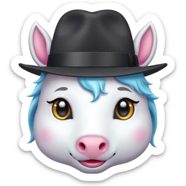 unicorn face cute wearing fedora sticker