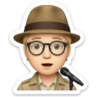 Patrick Stump from Fall Out Boy, emoji style, wearing a fedora and glasses, singing sticker