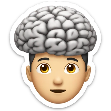 Asian boy with big brain on top of head sticker