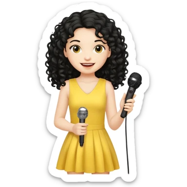 girl in yellow blink dress, logn black curly hair, holding a mic



















 sticker