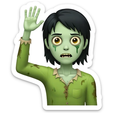 green zombie with one hand raised in the air and black hair sticker