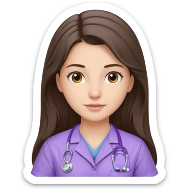 pretty brunette nurse with long hair in lilac scrubs sticker
