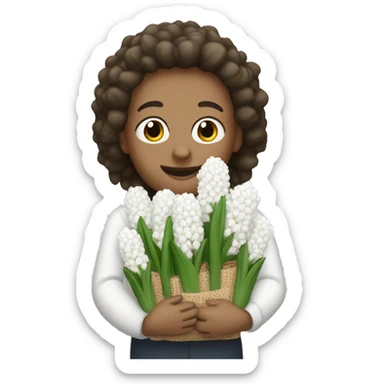 A clear case holding a bunch of white hyacinths sticker