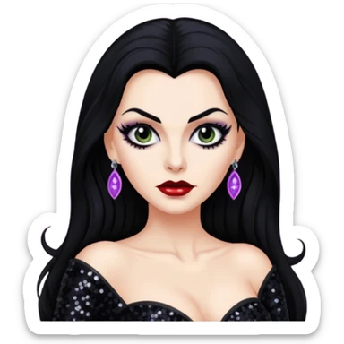 Vampira with long black hair, black sequin outfit sticker