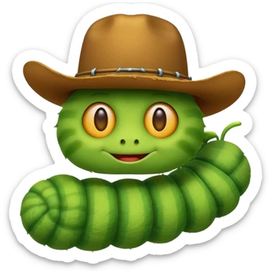 caterpillar emoji with a cowboy hat on sticker