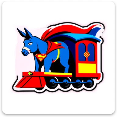 Superman donkey pulls a train sticker