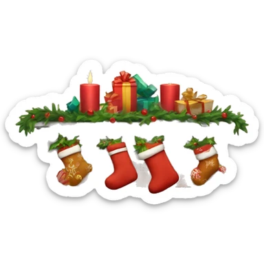 Fireplace with Christmas stockings hanging from the mantle  sticker