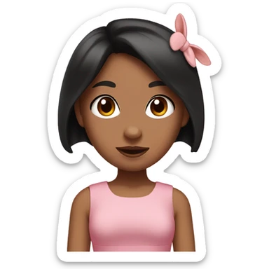 tan girl, black hair, wearig pink dress and pink bunny ears with flower tucked in bunny ear sticker