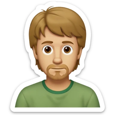 shaggy rogers caucasian man, dark blonde, no mustache, short goatee, brown eyes, green shirt from scooby doo sticker