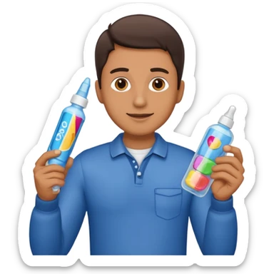 a guy with a dildo,condoms, and lube sticker